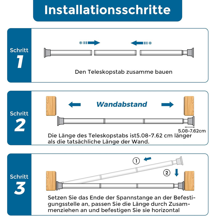 Штанга для душу AIZESI без свердління, 60-120 см, чорна, телескопічна, для вікна, шафи, ванної кімнати