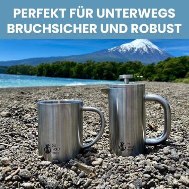 Набір для приготування кави One World Coffee® French Press та чашка з нержавіючої сталі, подарунковий набір для відпочинку на природі