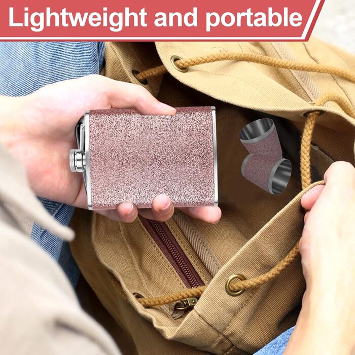 Фляга з нержавіючої сталі з воронкою та 2 склянками для шнапсу, рожевий стакан для шотів, портативна фляга, пляшка для віскі, шкіряна 8oz/240ml, для подорожей, вечірок, кемпінгу, подарунок