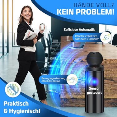 Сміттєвий бак сенсорний KESSER® автоматичний 40 л (30 л) з нержавіючої сталі, чорний