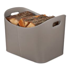 Relaxdays Gray Wooden Basket with Faux Leather