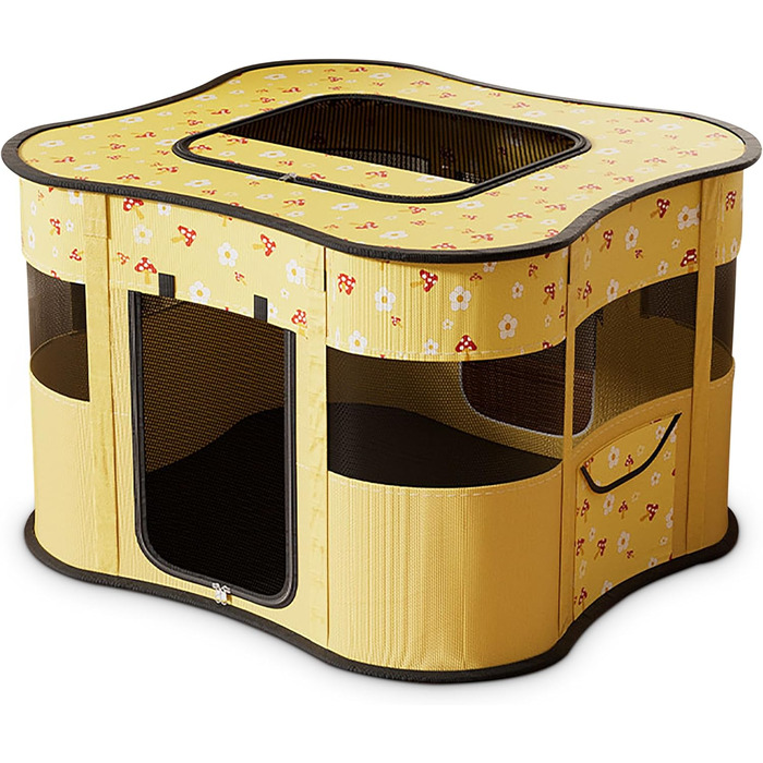 Транспортувальна переноска для собак та котів ASOPETS – розкладний вольєр з боковою кишенею (зелений, жовтий)