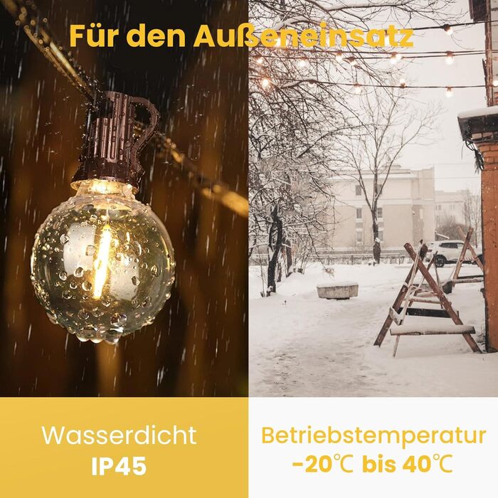 LED гірлянда Yuusei для декору: 100+4 лампочки, тепле світло, IP45, 45м (2x30м), для саду, балкону, вечірки