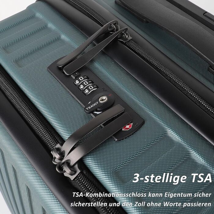 Чемодан ручної поклажі TANTOMI з відділенням для ноутбука, 20 дюймів, жорсткий корпус, легкий ABS-валіз, валіза з 4 колесами на 360°, TSA-замок (світло-темно зелений, 41л)