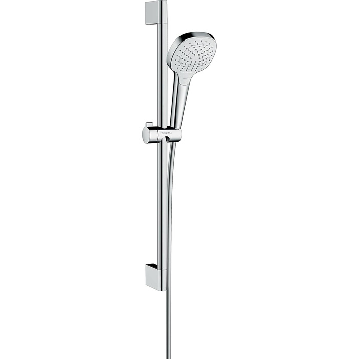 Hansgrohe Croma Select E Showerhead, Showerhead with Water-Saving Function, 3 Spray Patterns, Anti-Limescale Function, White/Chrome (3 Water-Saving Spray Patterns (Vario))