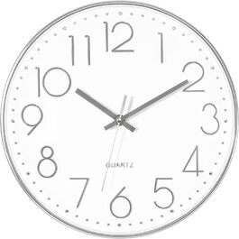Foxtop Wall Clock Radio-Controlled Wall Clock 30 cm Silent & No Ticking Large Dial Analog Without Ticking For Kitchen, Living Room, Bathroom DCF Radio Signal Modern Design White-Gray (White-Silver)