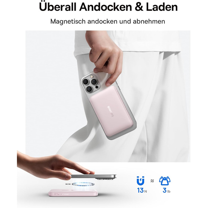 Power Bank Baseus EnerFill Qi2 MagSafe 10000mAh з PD 22.5W та бездротовою зарядкою 15W (Рожевий)