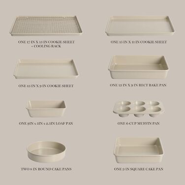 Набір форм для випічки Martha Stewart Gallen, 10 шт., кераміка, антипригарне покриття, без PFA, кольору льону