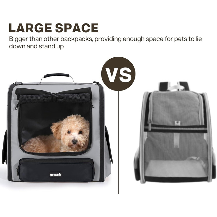 Рюкзак-переноска для котів та маленьких собак Pecute, великий, з вентиляцією, для подорожей, піших прогулянок, кемпінгу, ергономічний дизайн, темно-зелений (сірий)