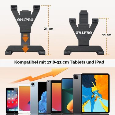 Автомобільний тримач для планшета OHLPRO, поворотний на 360° регульований кріплення для iPad та планшетів від 7 до 13 дюймів