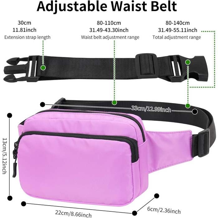 Поясна сумка на пояс, унісекс, 30 см, світло-фіолетова. Сумка через плече, для подорожей, прогулянок з собакою, чоловіча та жіноча.