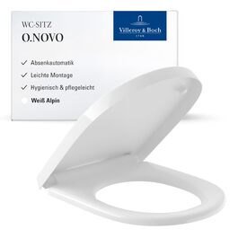 Сидіння для унітаза Villeroy & Boch O.novo з мікроліфтом (м'яке закриття), Duroplast, D-подібне, колір білий альпійський глянець