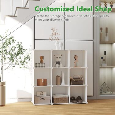 C&AHOME UPCS09M Cube Storage Organizer, 9-Cube Shelves, Closet Cabinet, DIY, Plastic, Modular Bookshelf, ideal for bedroom, living room, milky white