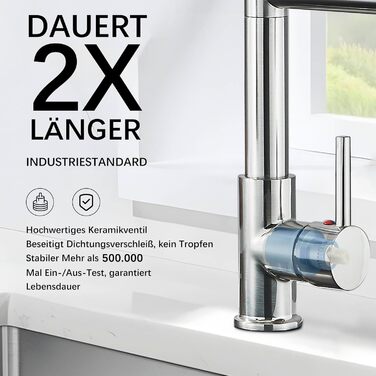 Кухонний змішувач з двома виливами, поворотний на 360°, з високим виливом та спіральною шланговою насадкою. Змішувач для кухні з нержавіючої сталі, оброблений під мідь (щіткова обробка).