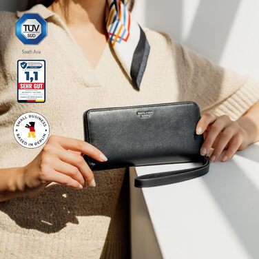 Жіночий гаманець Berliner Bags Lyon з натуральної шкіри, великий, з RFID захистом, чорний, у подарунковій коробці