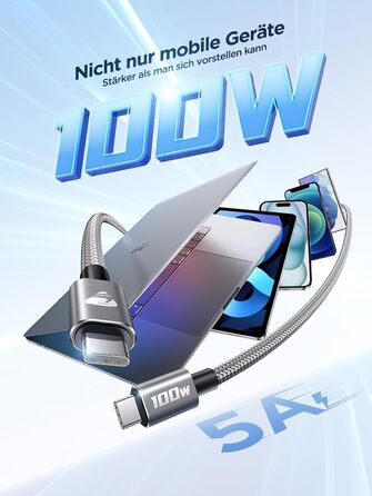 Кабель USB-C на USB-C [2 шт. 2м+2м] 100W, нейлон, сірий. Підтримка швидкої зарядки PD для iPhone, Samsung, iPad, MacBook, Pixel, Switch