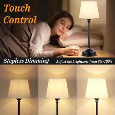 LED настільна лампа бездротова з торшером з льону, торшер для спальні, їдальні, вітальні, з USB-C, регулювання яскравості, 40см, мідь