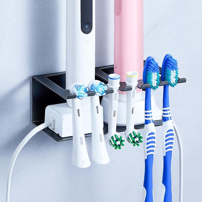 Настінний тримач для зубних щіток, електричної зубної щітки, без свердління, для зберігання насадок, чорний, великий