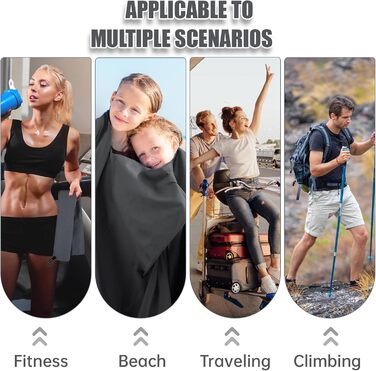 Набір рушників Neerow з мікрофібри (3 шт.): великий (152x76 см), фітнес (80x40 см), маленький (30x30 см), темно-сірий, швидковисихаючі