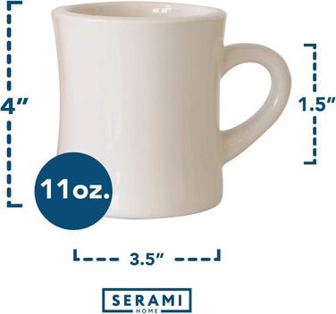 Serami Original Coffee Cup Set, 325 ml, Cream, Ideal for Kitchen, Travel, and Hot Tea, Retro Waffle House Mug with Handle, Durable Coffee Cups (Set of 6)