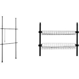 WENKO Telescopic Wardrobe System Hercules Basic (Black, Bundle with Hercules Basket, 2-Piece Set)