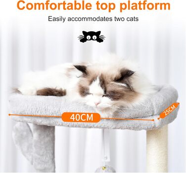 Котячий будиночок Heybly Kratzbaum: висота 100 см, котячий комплекс з платформою, печерею, 2 гамаками та іграшками. Активний котячий будиночок HCT006SG (світло-сірий)