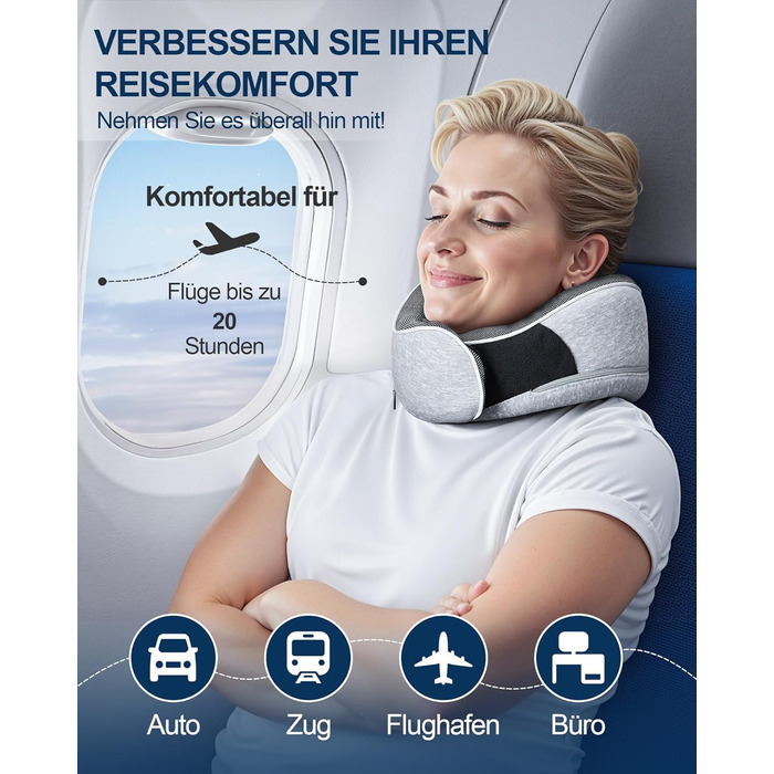 Подушка для шиї у подорожах: ортопедична, з memory foam, для дорослих та дітей, з маскою для сну та навушниками, якісний чохол
