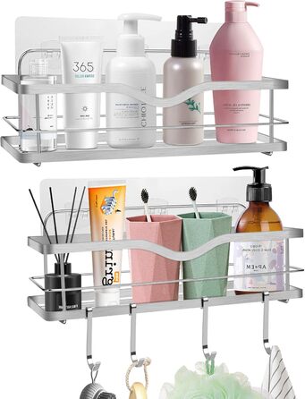 Підставка для душу з нержавіючої сталі без свердління (2 шт.): полиця для шампуню, мила, гелю для душу, органайзер для ванної кімнати, кухні, срібна