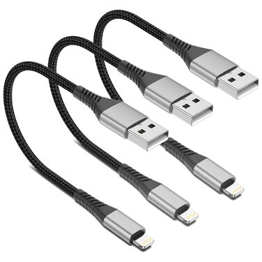 Кабель USB-A Lightning PEAKLIFT 20 см (3 шт) MFi сертифікат, чорний – Швидка зарядка для iPhone 14/13/12/11 Pro Max/Xs/Xr/X/8/7/6/SE, iPad Air/Mini
