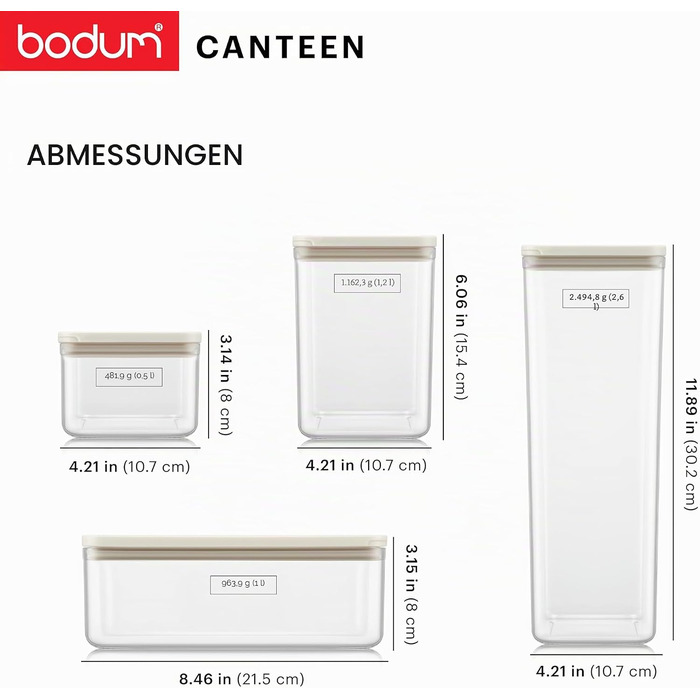 Набір контейнерів для зберігання Bodum CANTEEN 12 шт. прозорі, білі - BPA-free, для мийки в посудомийній машині, штабельовані
