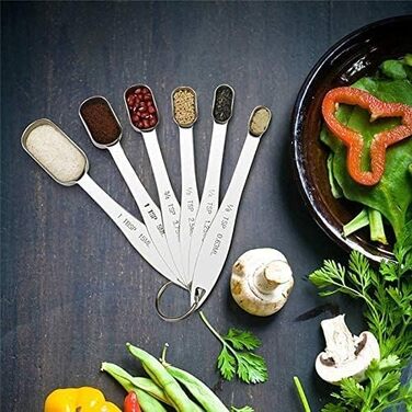Shovel spoon set, 6-piece, stainless steel measuring spoons, slim measuring teaspoon set, measuring cups, for dry and liquid ingredients, spices, sugar, coffee, kitchen scale, kitchen.