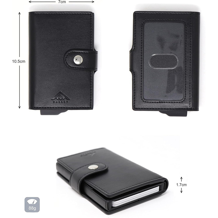 Гаманець чоловічий RFID Stealth Wallet - мінімалістичний висувний картхолдер з алюмінію та шкіри (чорний). Захист від сканування карт