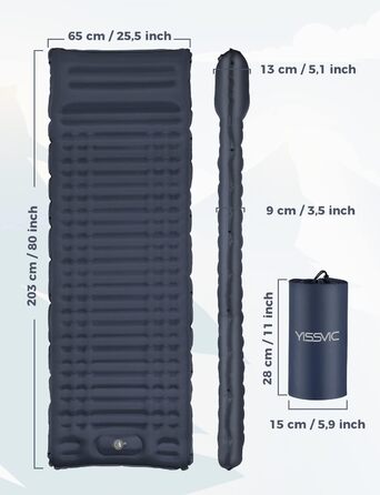 Каремат туристичний Yissvic Isomatte самонадувний з насосом, ультралегкий, для кемпінгу та піших прогулянок, блакитний