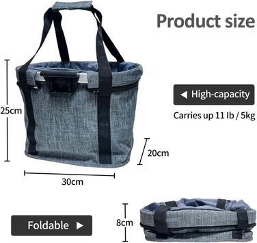 Складаний водовідштовхуючий кошик на кермо велосипеда, знімний, алюмінієвий каркас, для собак та котів, для походів, пікніків, покупок (Чорний) (Сірий A)