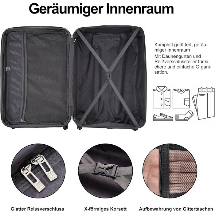 Набір валіз Merax 5 шт. (M-L-XL) з ABS-пластику, TSA-замок, розширювані, з сумкою та косметичкою, Бежевий + Чорний