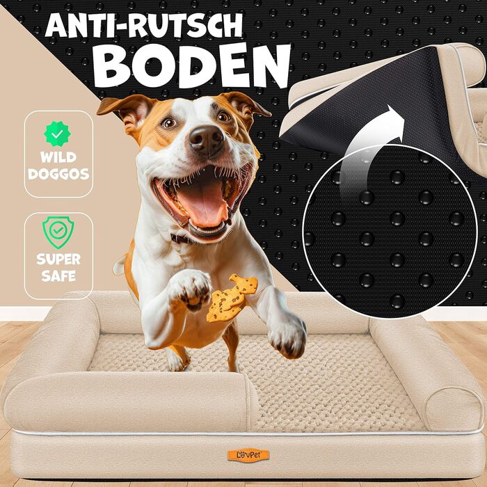 Orthopedic Dog Bed, Dog Cushion, Dog Basket, Relax, Incl. Bowl + 3x Chew Bones, Dog Sofa for Small, Medium & Large Dogs, Removable and Washable Cover, 91x71x22cm (XL (120 x 85 x 25 cm), Beige)