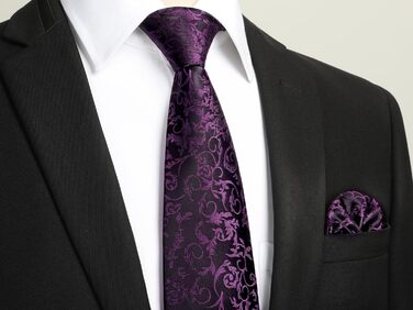Кравка для чоловіків HISDERN: весільний комплект з краваткою та нагрудною хустинкою в павловій візерунку (фіолетовий)