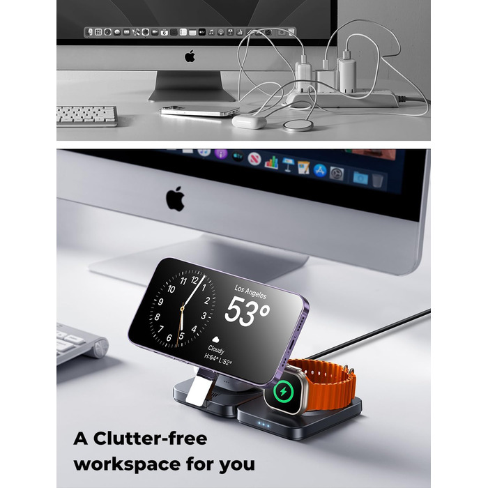 Зарядний станція 3-в-1 для Apple: Apple Watch, iPhone (Magsafe), AirPods. Підтримка iPhone 16 Pro Max, 15, 14, 13, 12