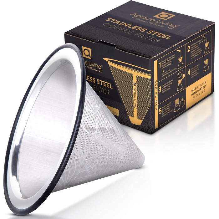 Постійний металевий кавовий фільтр з нержавіючої сталі для Chemex, Hario, Bodum та інших кавоварок – багаторазовий паперовий фільтр, pour over, широка основа