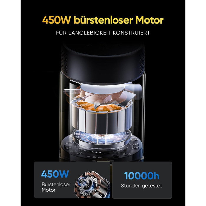 Бездротовий пилосос Vexilar V12 Akku: 50 хв роботи, 50 kPa, 450W, антизаплутування, легкий, безщітковий мотор, для твердих поверхонь, килимів, шерсті тварин, синій