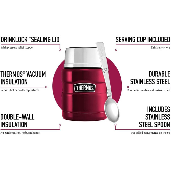 Термос King Reise Thermobecher: термокружка з нержавіючої сталі, 470 мл, червоний (журчений), 0.47 л