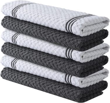 Premium Kitchen Towels - 6 Pack, 100% Cotton, 15 x 25 inches (38.1 x 63.5 cm), Absorbent Dish Towels - 425 g/m² Dish Towel, Terry Cloth, Kitchen Towels, Grey Dish Towel for Household Cleaning by Infinitee