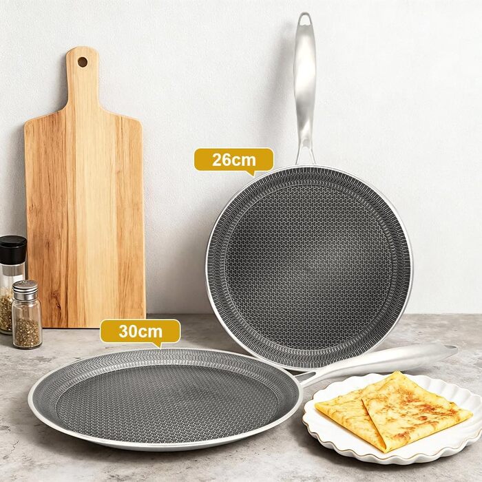 Сковорода для млинців з нержавіючої сталі 26 см з антипригарним покриттям, індукційна сумісність