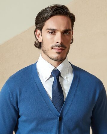 Чоловічий кардиган Kallspin з бавовни, V-подібний виріз, довгий рукав, з ґудзиками та кишенями, Casual (Синій, XXL)