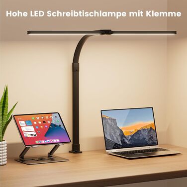 APMIEK LED лампа для столу з LED, 24W, 76 см, кріплення, для home office, 3200K-6500K, регульована, для офісу, захист очей, для робочого місця, монітора, ПК (чорна)