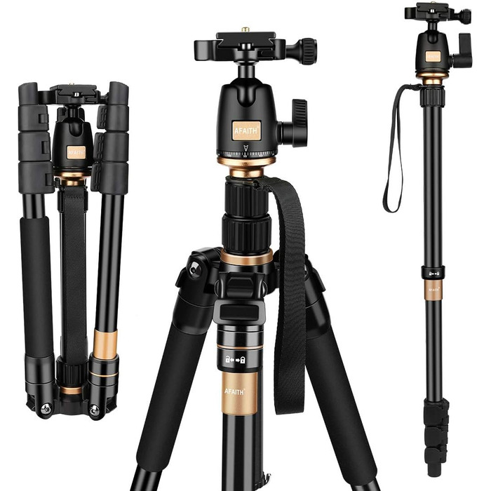 Професійний штатив AFAITH Q-555 з моноподом та кульковою головкою для DSLR Canon, Nikon, Pentax, Sony (чорний)