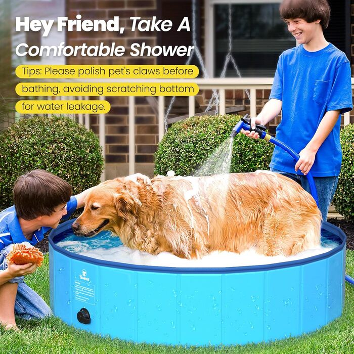 Pawaboo Foldable Dog Pool, Dog Bath, Swimming Pool for Dogs, Easy Storage, Durable Scratch-Resistant Pet Pool for Puppies and Cats, Portable Splash Pool for Pets (80cm x 20cm, S)
