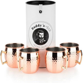 Набір для коктейлів Buddy's Bar Moscow Mule: 2 мідні келихи 500 мл, мірний стакан 5 cl, барна ложка 27 см, прес для лайма, подарункова коробка, харчова мідь, 4 предмети