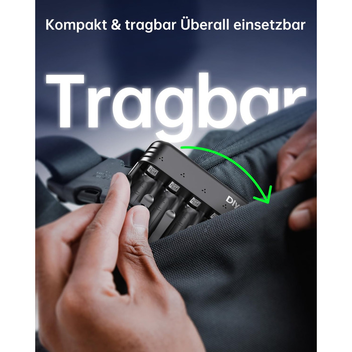 Зарядний пристрій Dlyfull для акумуляторів AAA/AA, 8-канальний зарядний пристрій з LED-дисплеєм, 5V/2A USB-C, для NI-MH/NI-CD, чорний