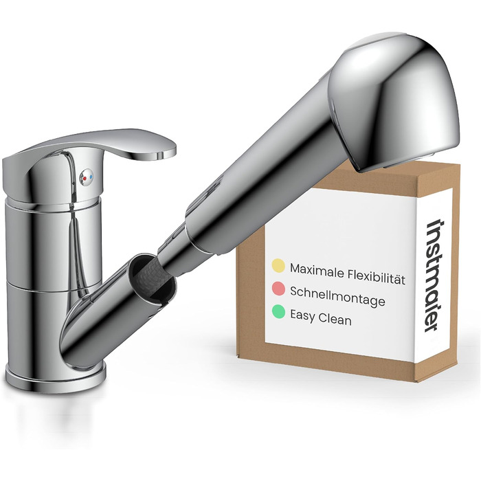 Кухонний змішувач Instmaier з висувною лійкою та душовою насадкою | Хром | Змішувач для кухні з 2 режимами струменя | Однорідний змішувач | Кухонний кран з поворотним виливом | Високий тиск